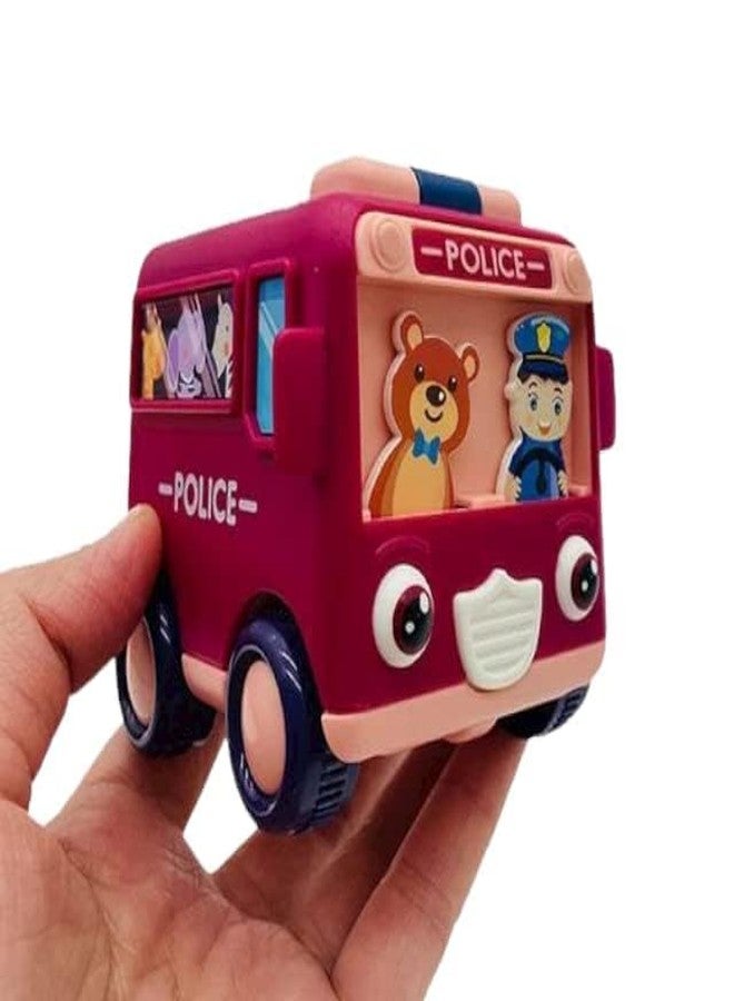GoldiMec Cartoon Police Bus for Kids & Pull Back Action Bus Toy | No Batteries Required Cute Bus | Friction Powered Bus - Multicolor - Image 2